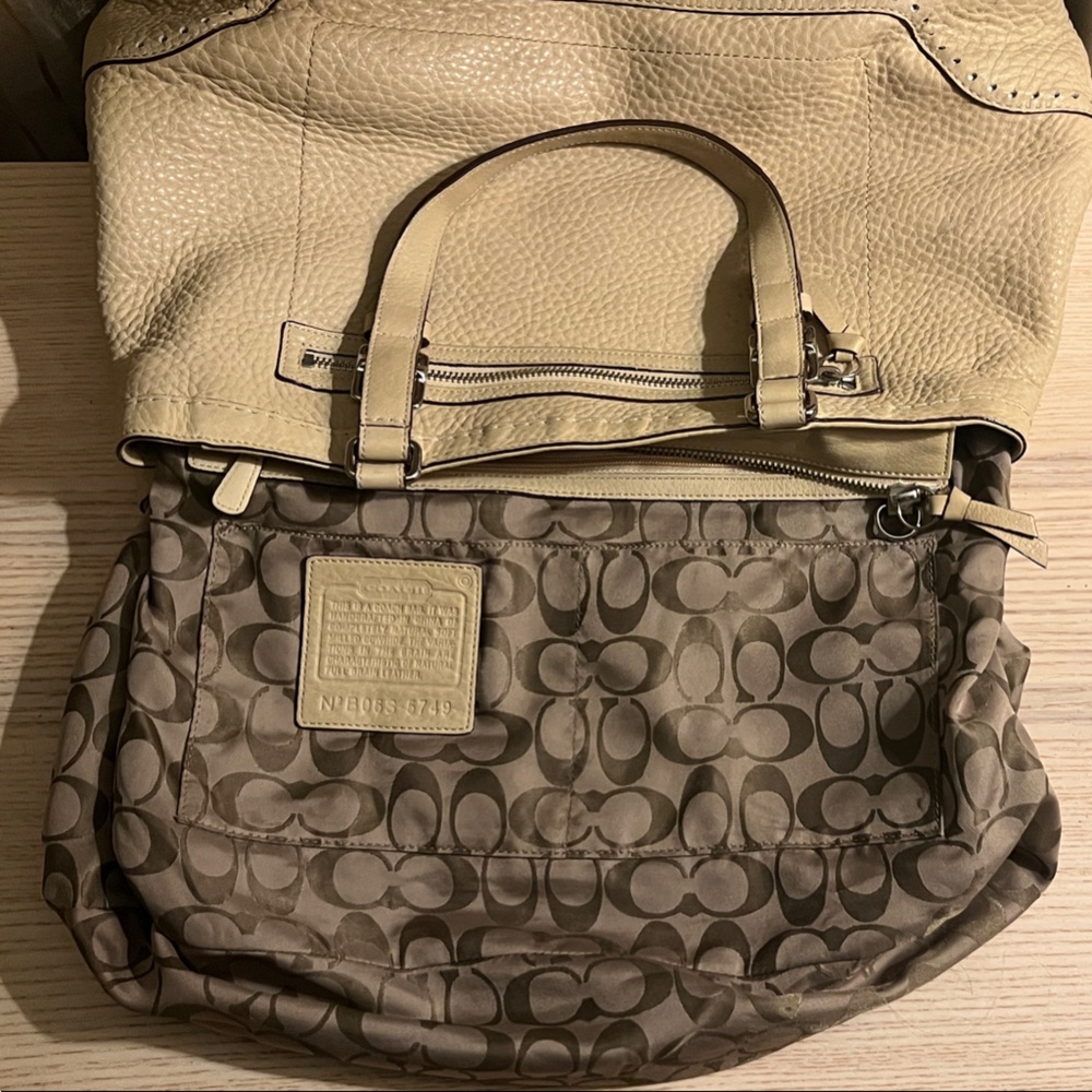 Coach Beige Leather Tote with Front Zip - Picture 10 of 12